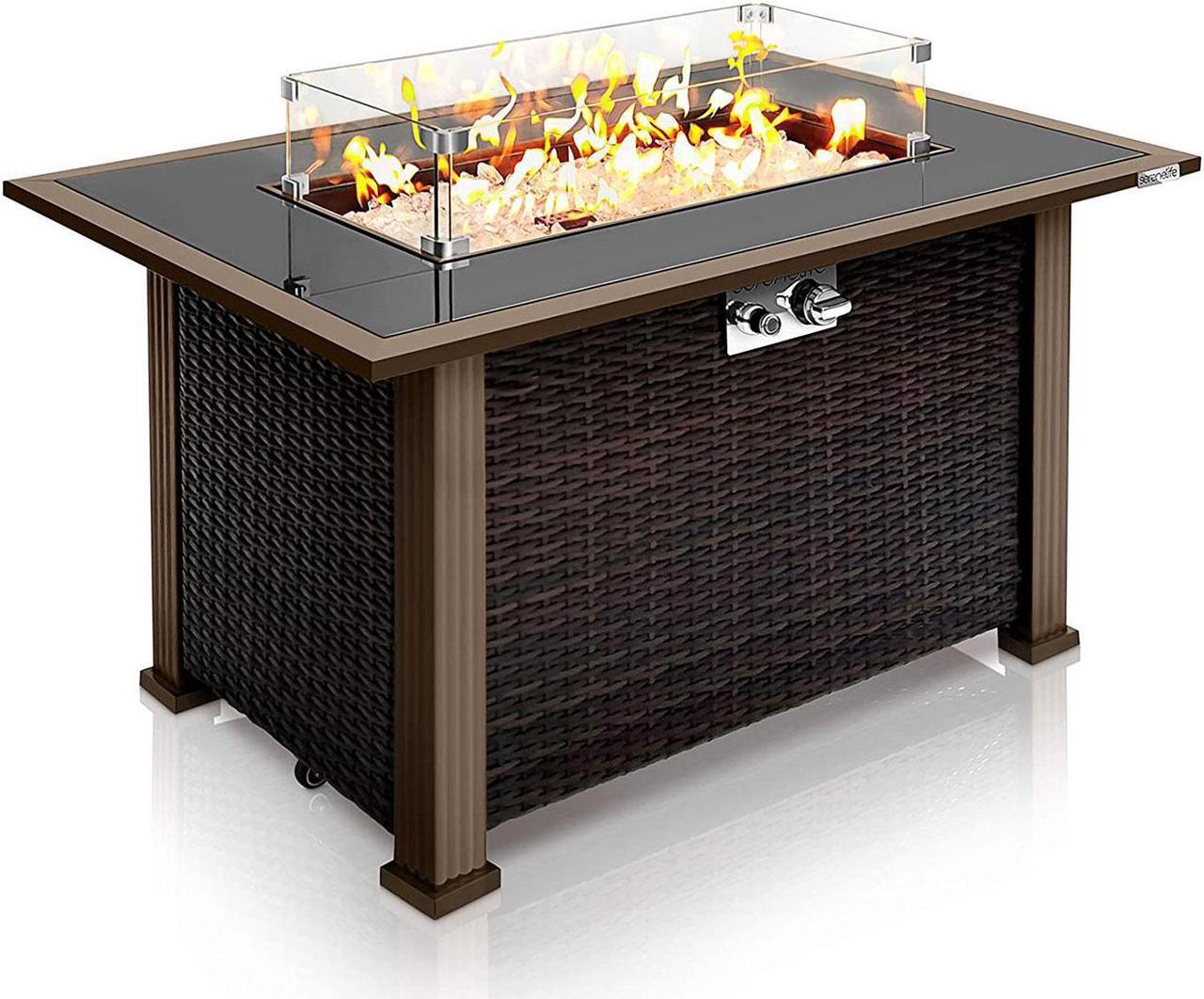 Main image of Serenelife Outdoor Rattan Patio Propane Fire Pit Table with Glass Guard, Black