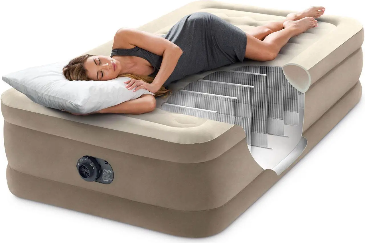 Alt view image 5 of 7 - Intex 64427ED Dura-Beam Deluxe Ultra Plush Air Mattress w/Built-in Pump, Twin