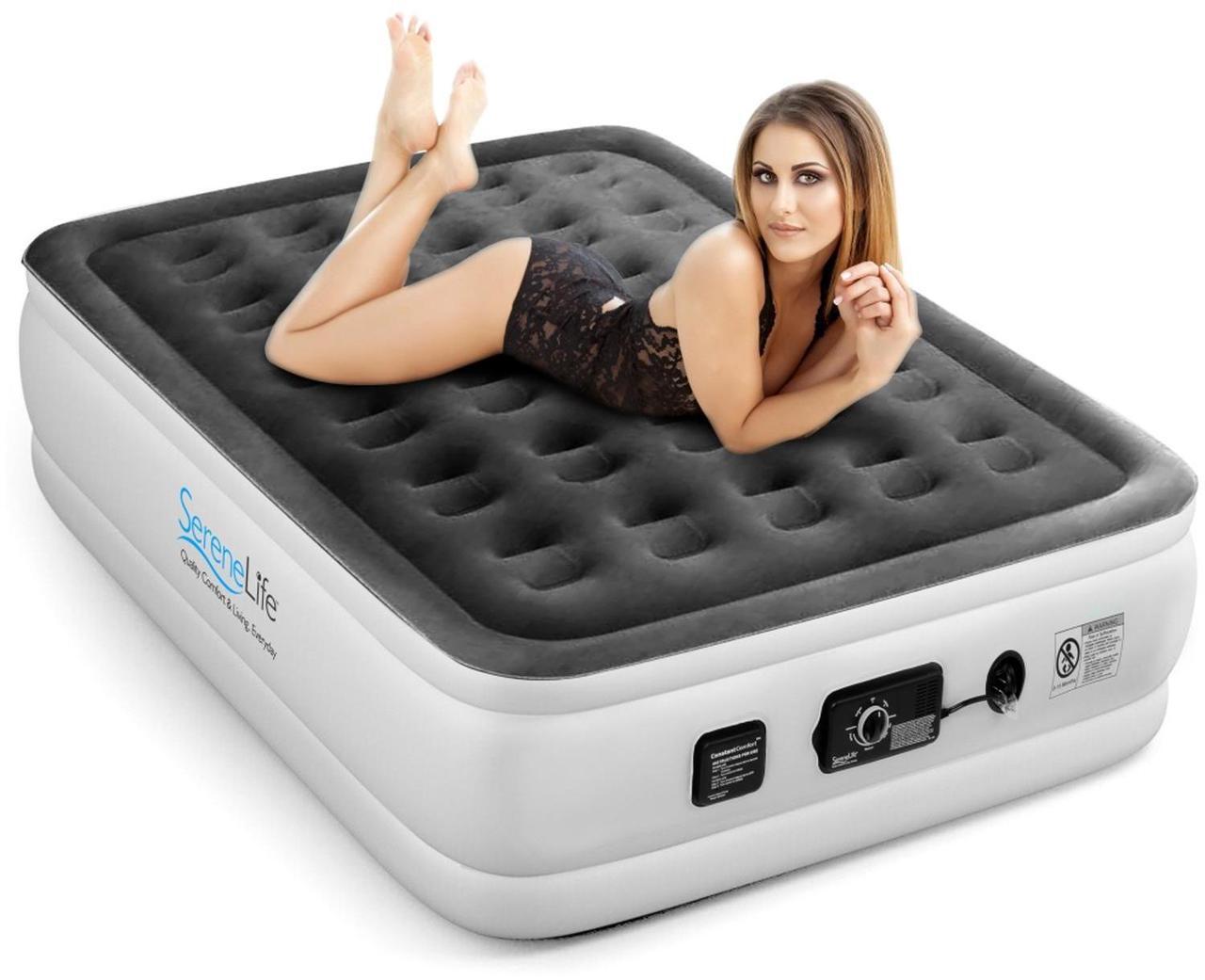 Alt view image 7 of 7 - SereneLife Full Size Inflatable Premium Airbed Flocked Mattress w/ Internal Pump