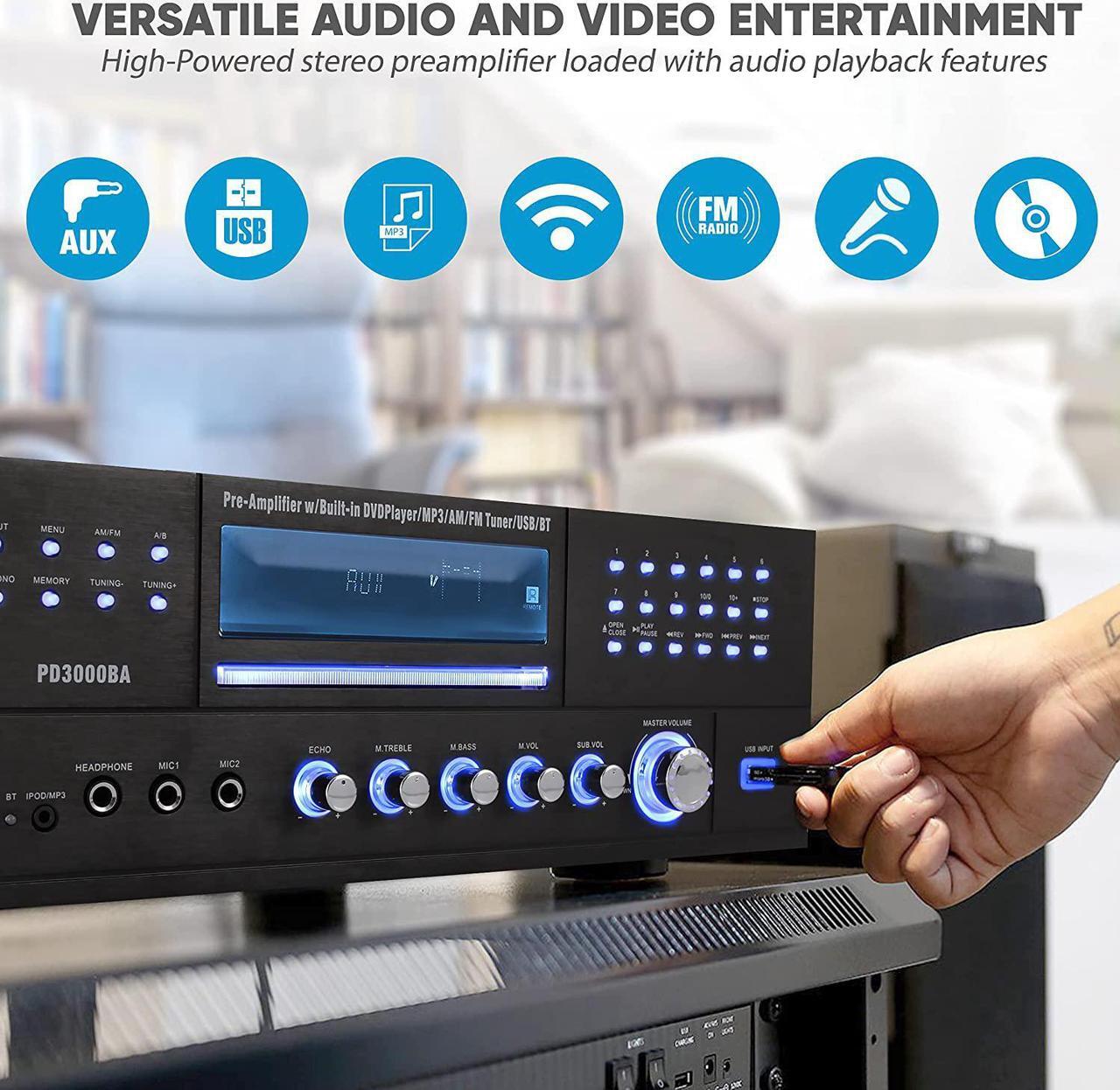 Alt view image 5 of 8 - Pyle PD3000BA Home Theater Preamplifier Bluetooth Audio & Video Stereo Receiver