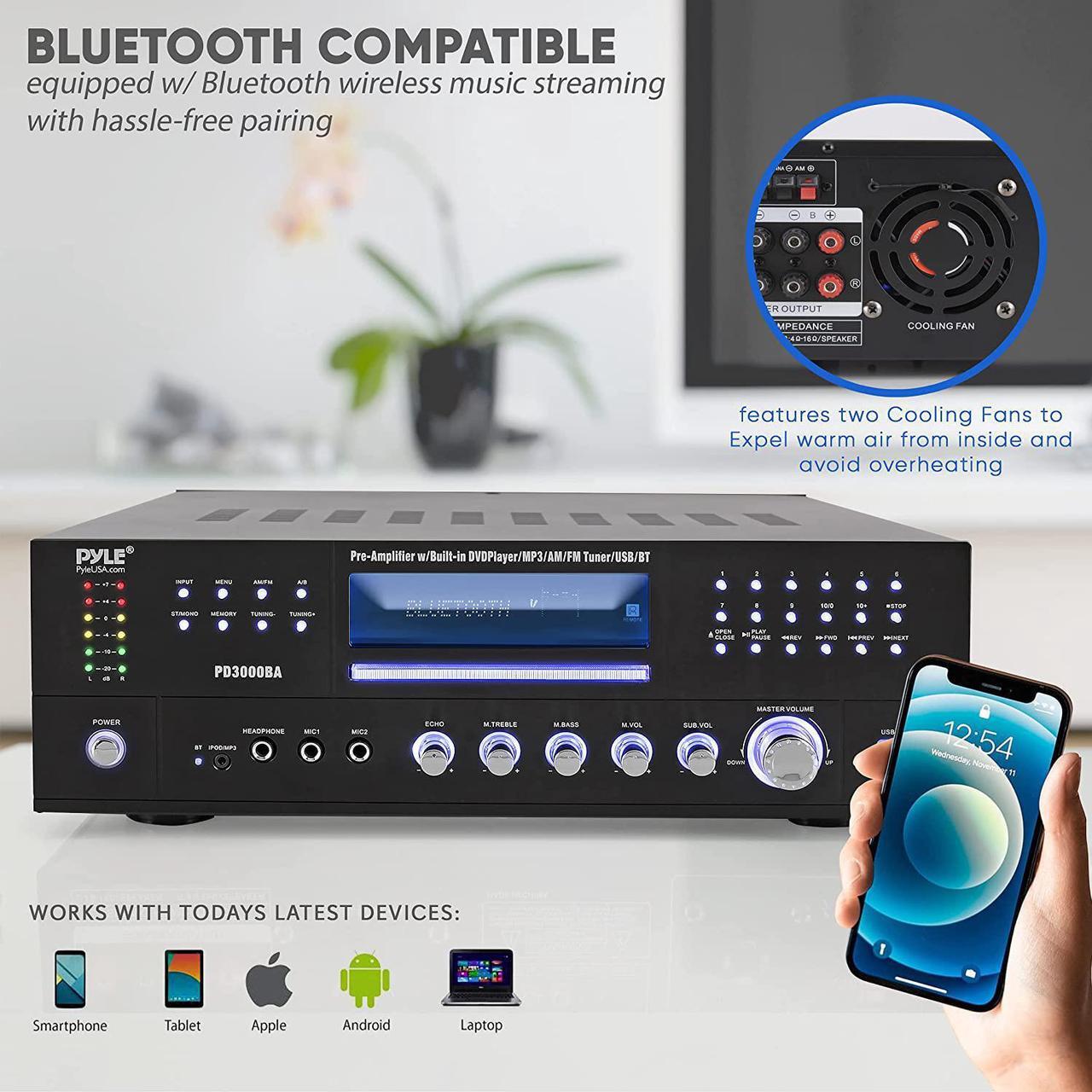 Alt view image 7 of 8 - Pyle PD3000BA Home Theater Preamplifier Bluetooth Audio & Video Stereo Receiver