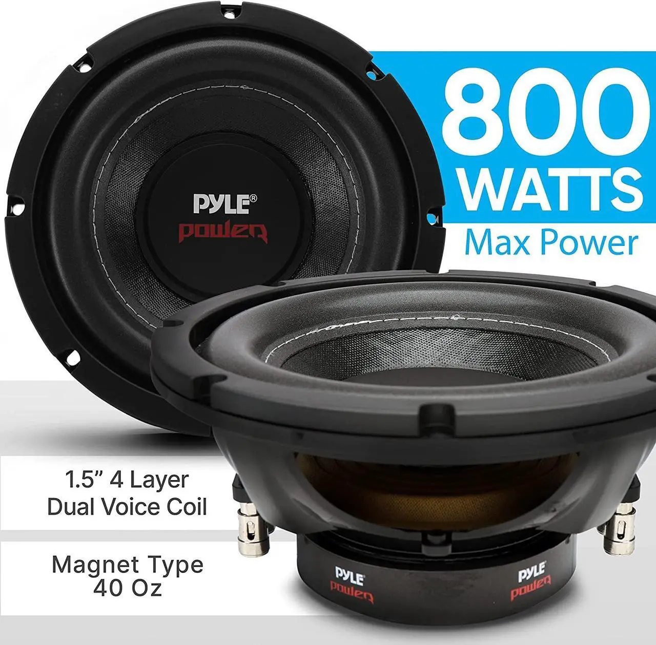 Alt view image 16 of 17 - Pyle PLPW8D Power Series Dual-Voice-Coil 4ohm Subwoofer (8, 800 Watts)
