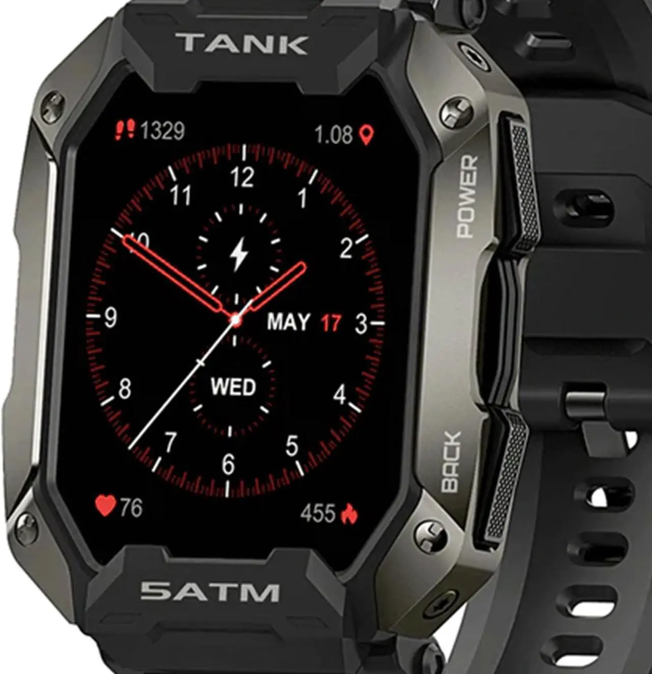 Alt view image 4 of 5 - KOSPET TANK M1 IP69k Tactical Military Smartwatch w/ Heart Rate & BP Tracking