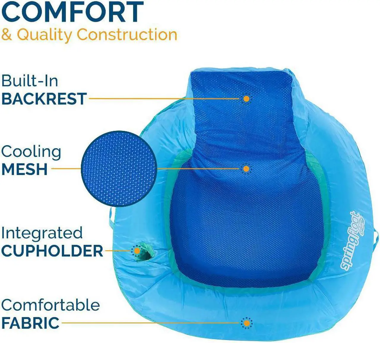 Alt view image 4 of 14 - SwimWays Spring Float SunSeat Water Pool Summertime Relaxation Lounge Seat, Blue