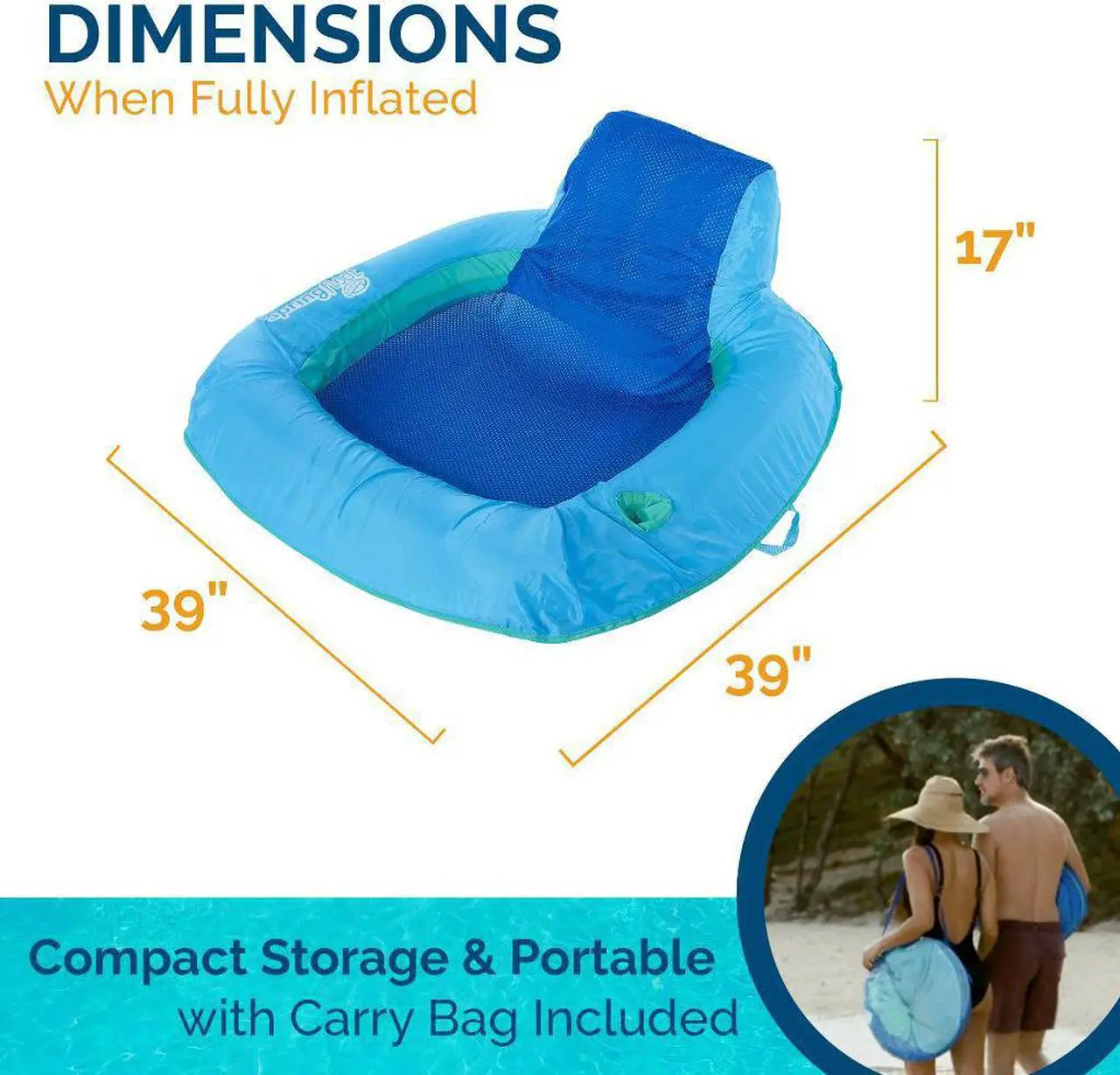 Alt view image 5 of 14 - SwimWays Spring Float SunSeat Water Pool Summertime Relaxation Lounge Seat, Blue