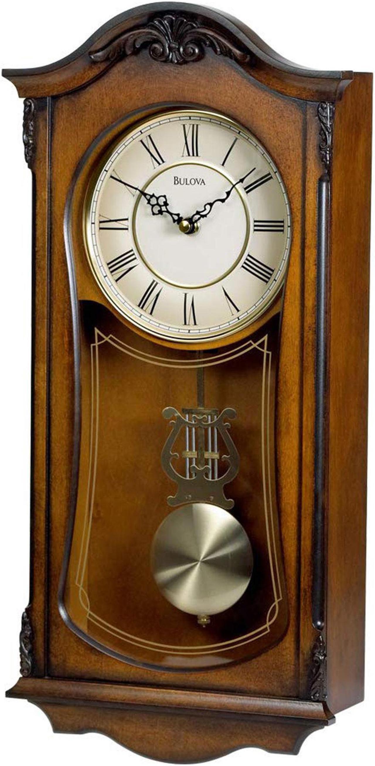 Bulova Clocks C3542 Cranbrook Wall Mount Analog Wooden Chiming Clock, Brown