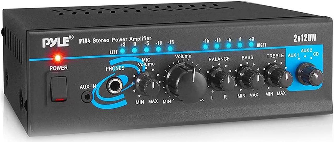 Alt view image 7 of 14 - PYLE PTA4 Mini Stereo Power Amplifier - 2 x 120 Watt with AUX  CD and Mic Inputs
