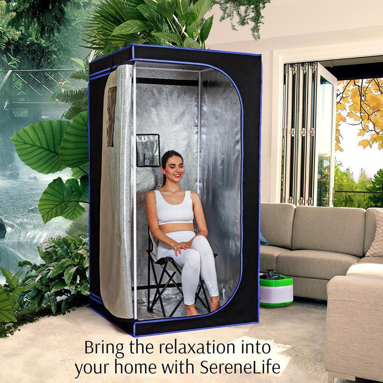 Alt view image 7 of 8 - SereneLife Portable Full Size Personal Home Spa Steam Sauna with Remote, Black