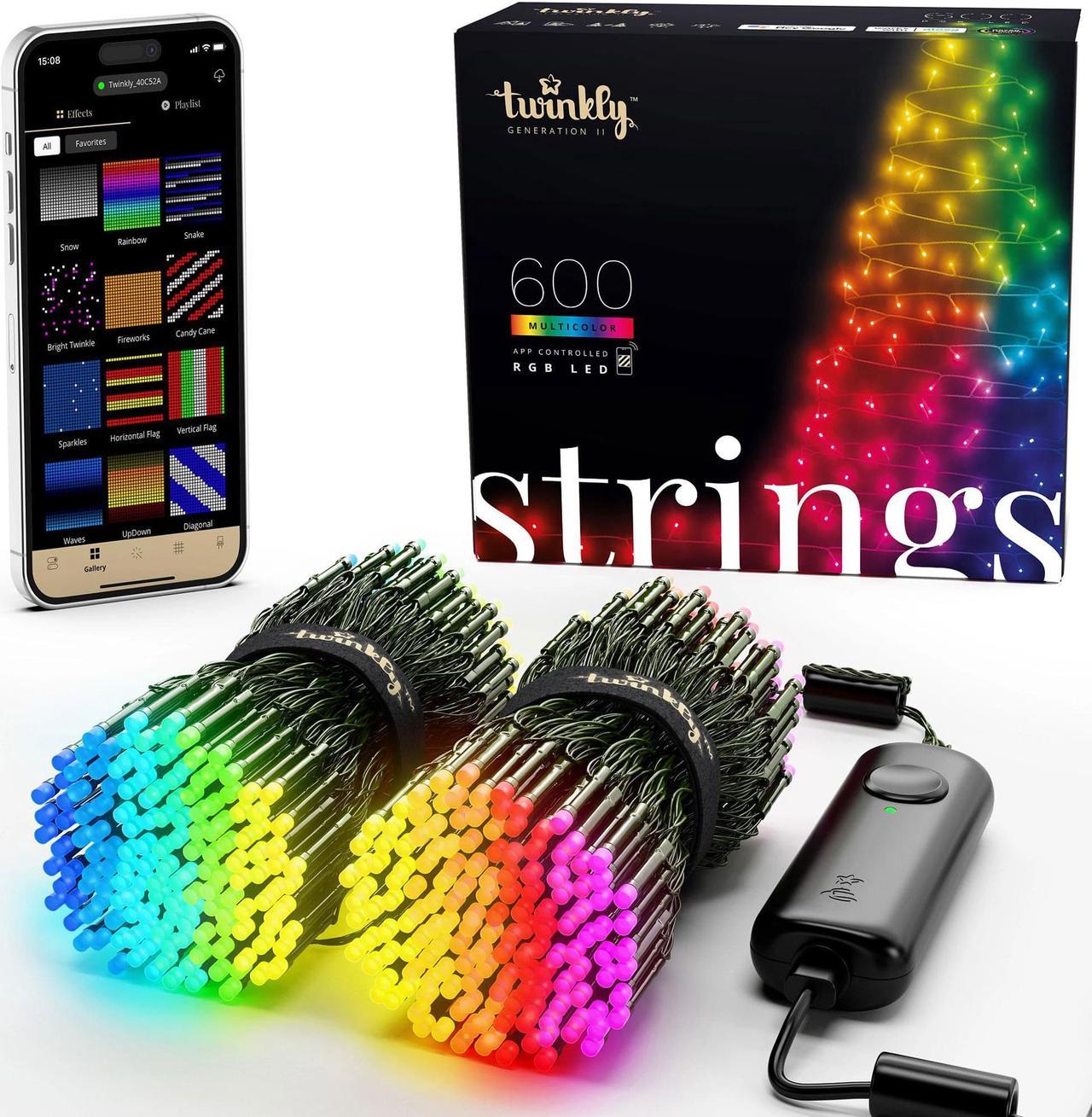 Twinkly Strings App-Controlled Smart LED Christmas Lights 400 Multicolor 157.5Ft