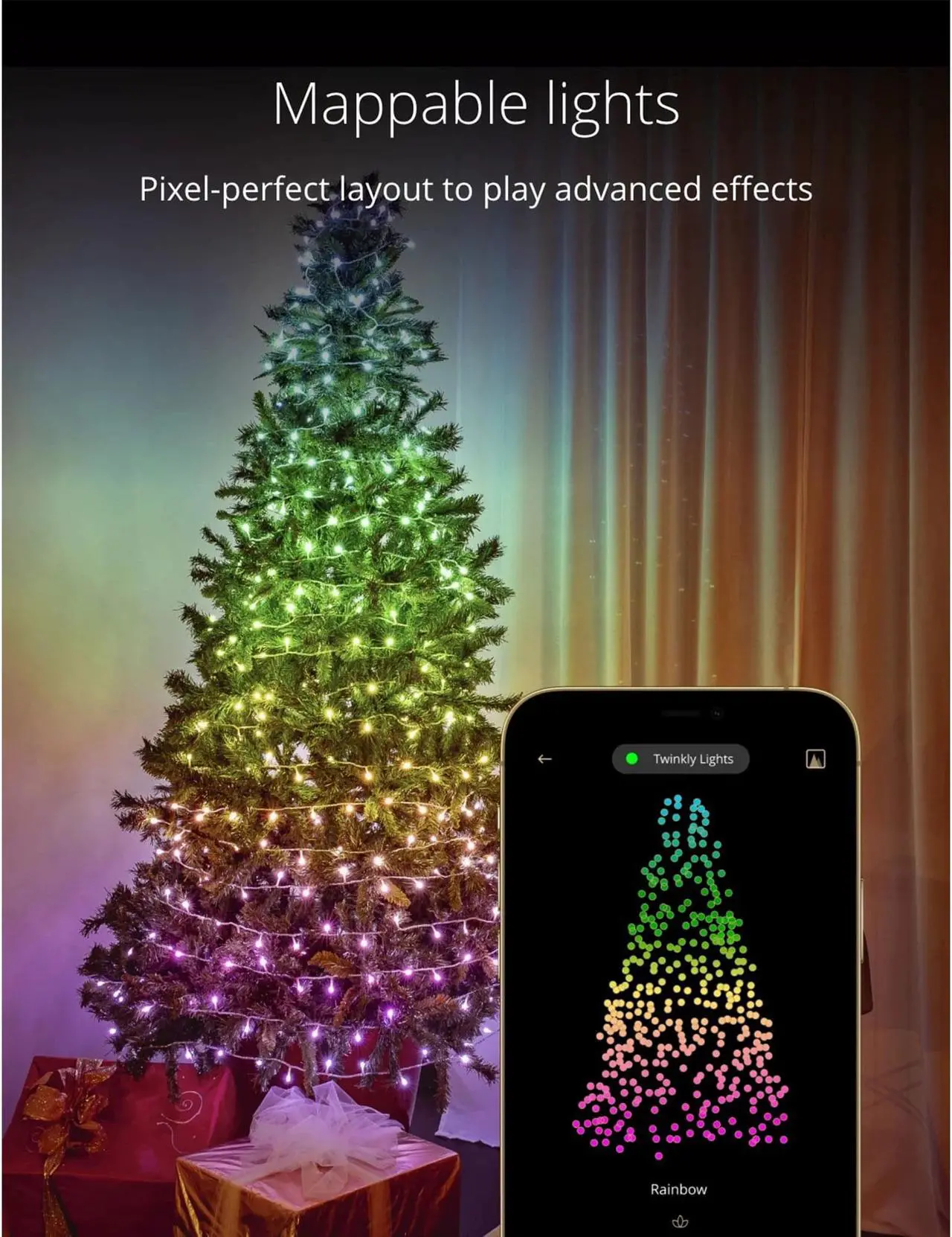 Alt view image 3 of 11 - Twinkly Pre-Lit Tree App-controlled 7.5-Ft Christmas Tree w/ 400 RGB+W LEDs