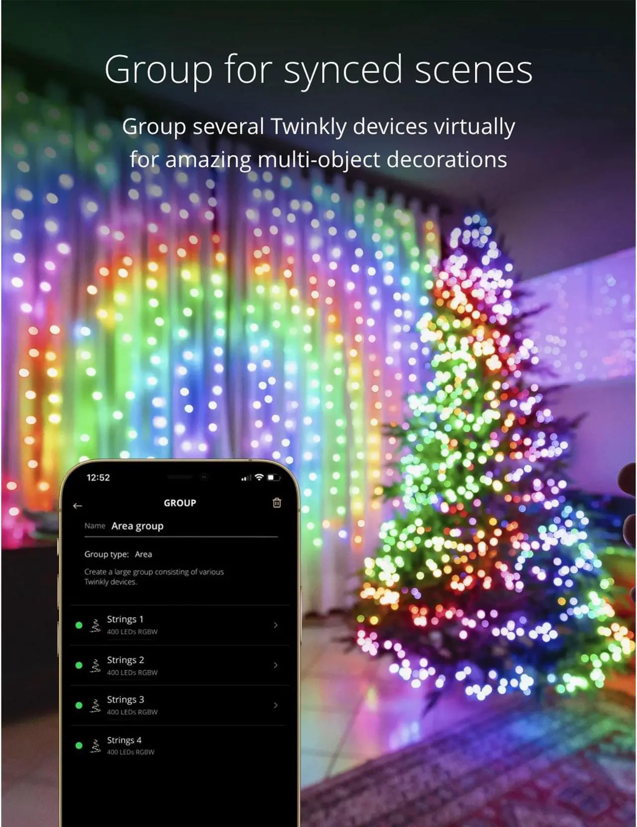 Alt view image 4 of 11 - Twinkly Pre-Lit Tree App-controlled 7.5-Ft Christmas Tree w/ 400 RGB+W LEDs