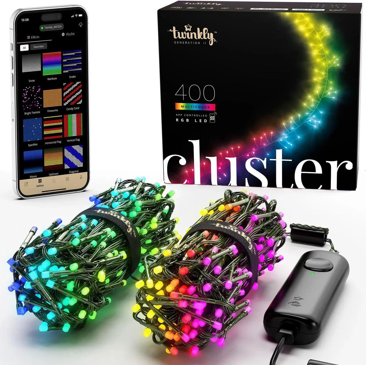 Main image of Twinkly Cluster App-Controlled Smart LED Christmas Lights 400 Multicolor RGB