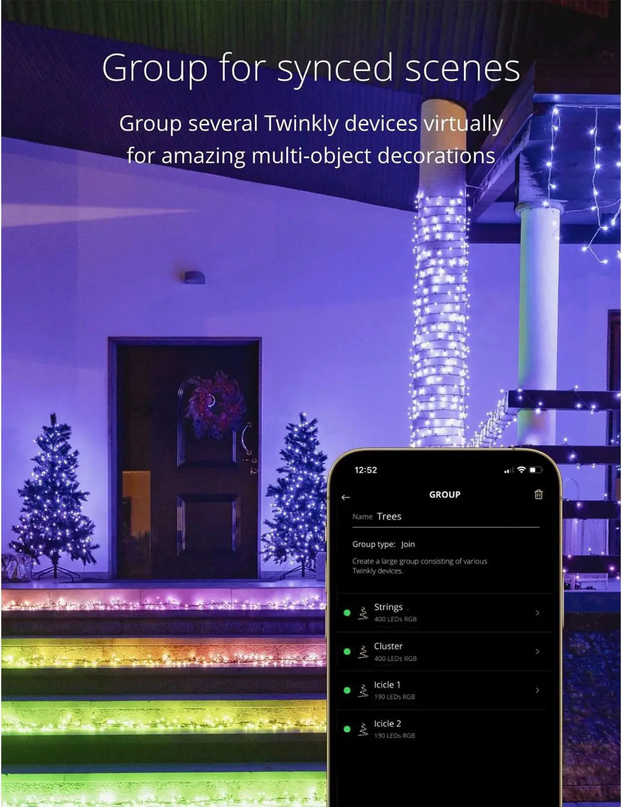 Alt view image 5 of 15 - Twinkly Cluster App-Controlled Smart LED Christmas Lights 400 Multicolor RGB