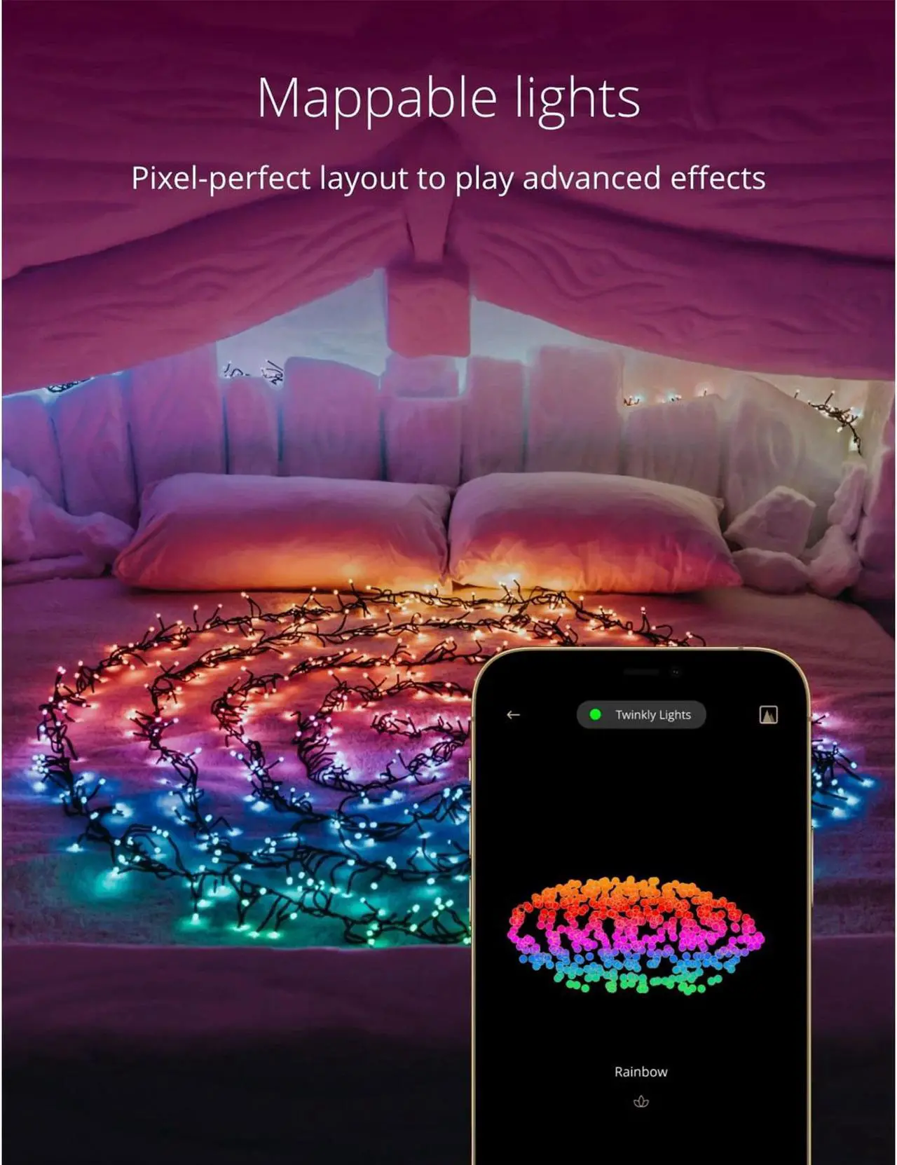 Alt view image 3 of 15 - Twinkly Cluster App-Controlled Smart LED Christmas Lights 400 Multicolor RGB