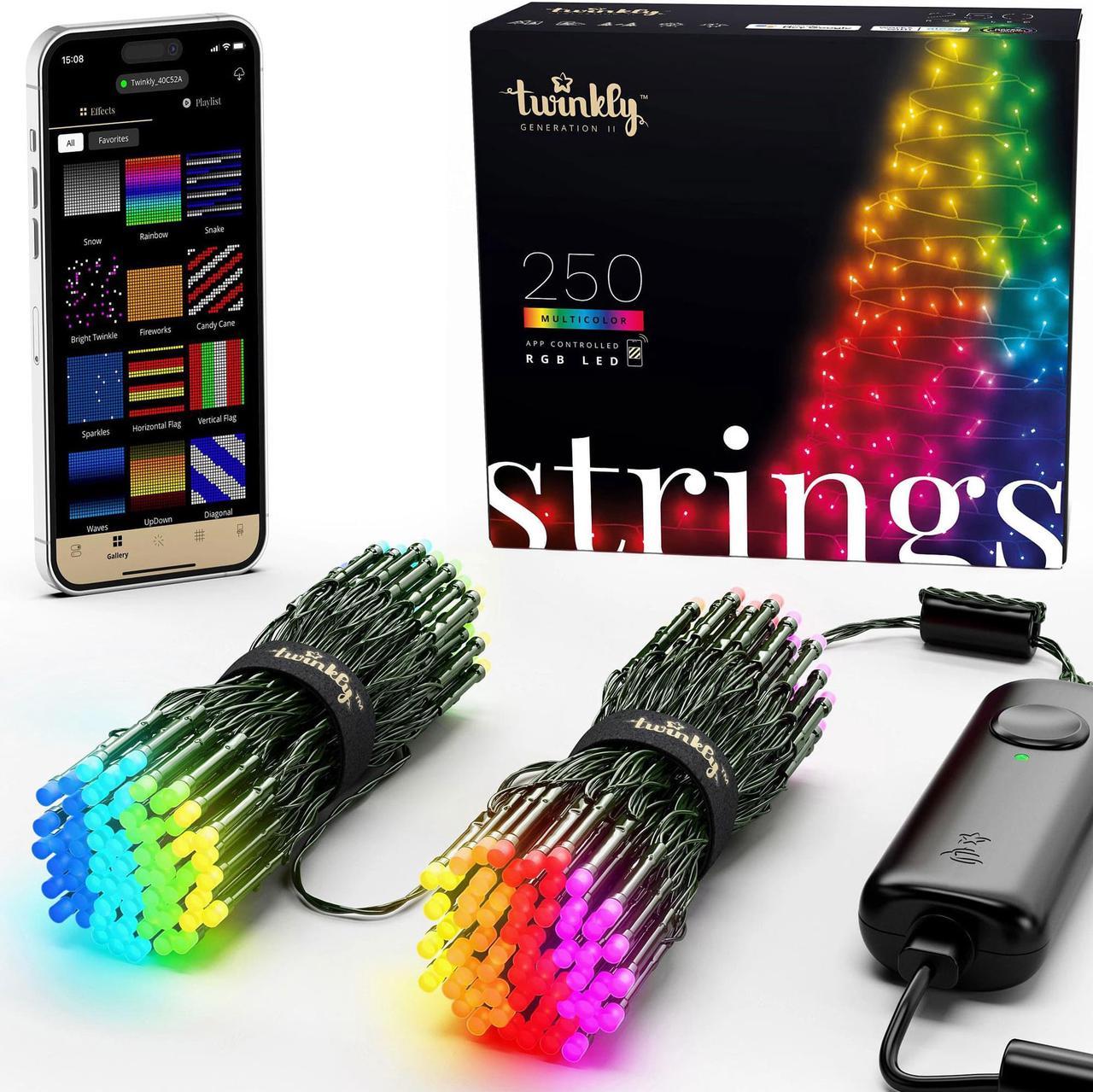 Twinkly Strings App-Controlled Smart LED Christmas Lights 250 Multicolor 65.6-ft