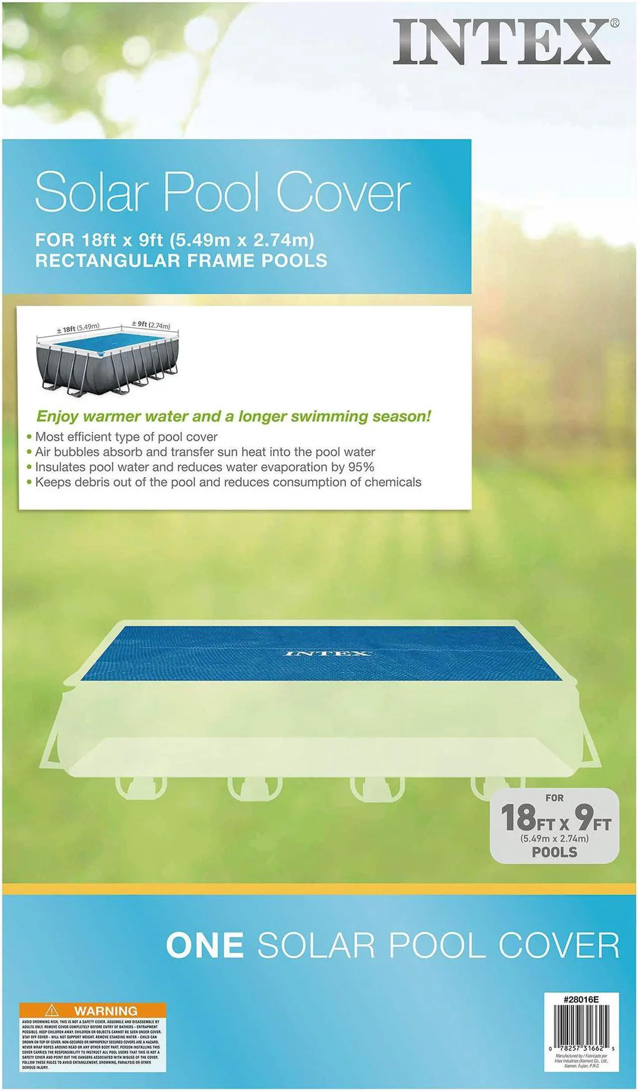 Alt view image 8 of 8 - Intex Solar Pool Cover for 18' x 9' Rectangular Frame Swimming Pools, Cover Only