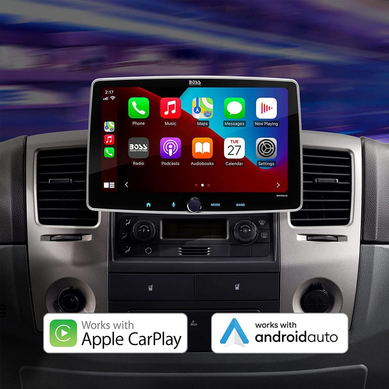 Alt view image 8 of 9 - BOSS BCPA10 1-DIN 10.1" Monitor Car Stereo Apple Carplay Android Auto Bluetooth