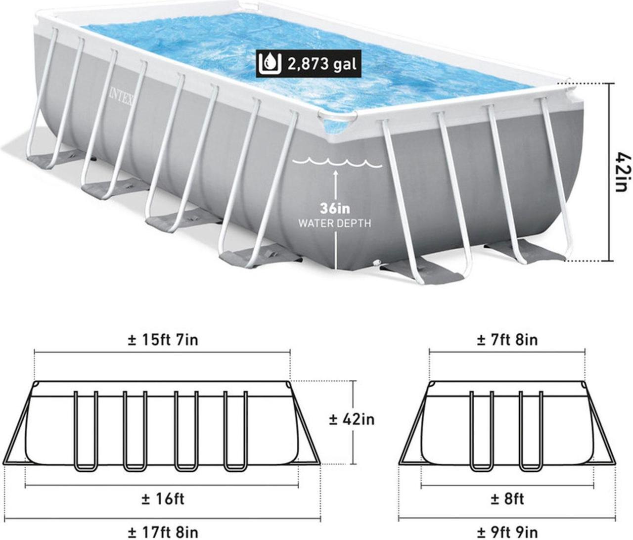 Alt view image 12 of 13 - Intex 16 Foot x 42 Inch Prism Frame Rectangular Above Ground Swimming Pool Set