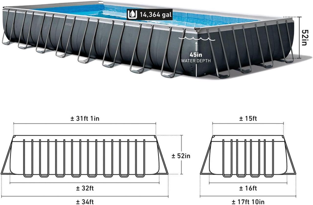 Alt view image 12 of 14 - Intex 32' x 16' x 52" Ultra XTR Rectangular Outdoor Swimming Pool Set with Pump