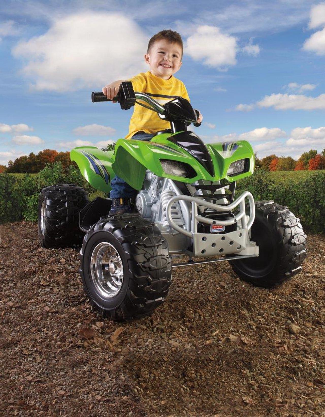 Alt view image 5 of 9 - Power Wheels Kawasaki KFX Green 4-Wheel ATV 12V Electric Ride-On | X6641
