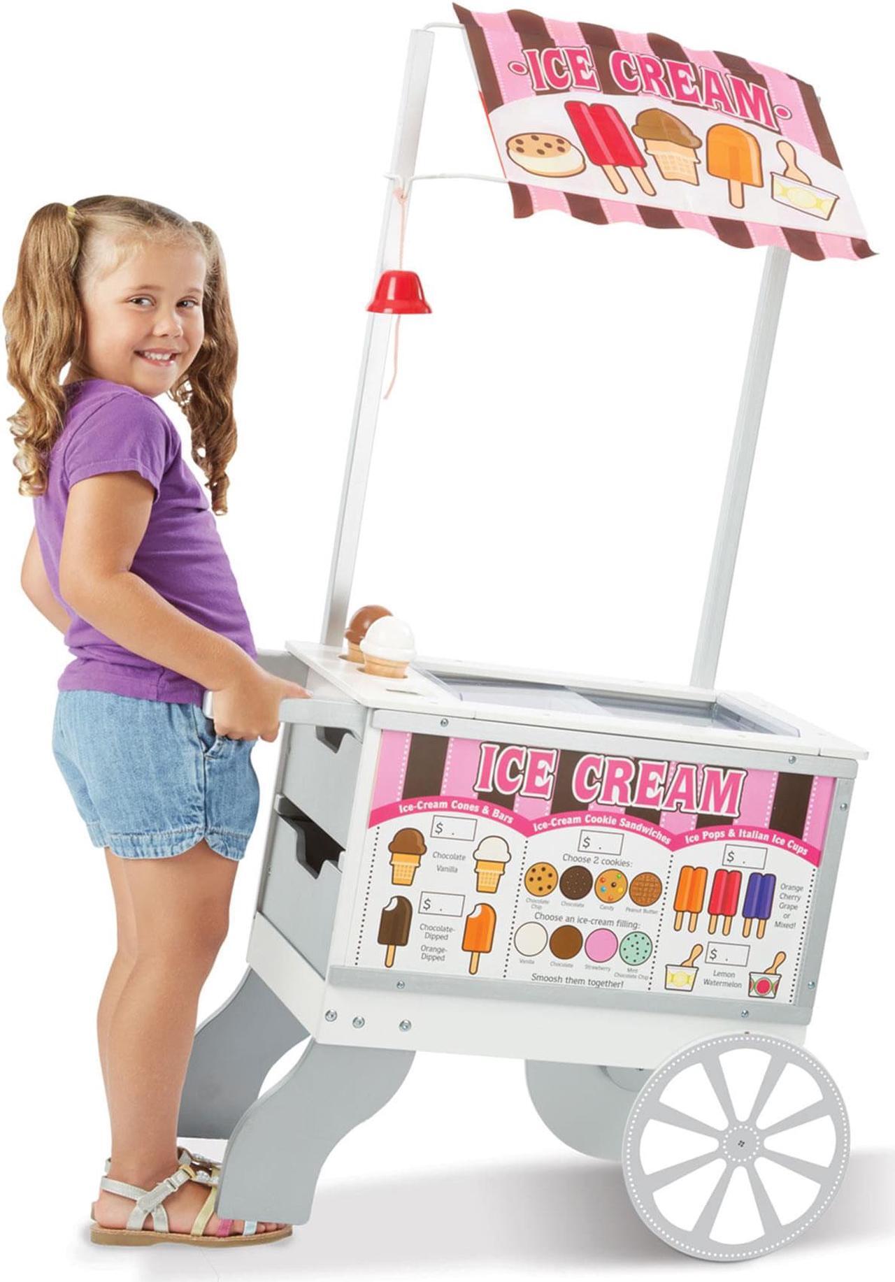 Alt view image 7 of 15 - Melissa & Doug Wooden Snacks and Sweets Food Cart - 40+ Play Food pcs, Reversible Awning
