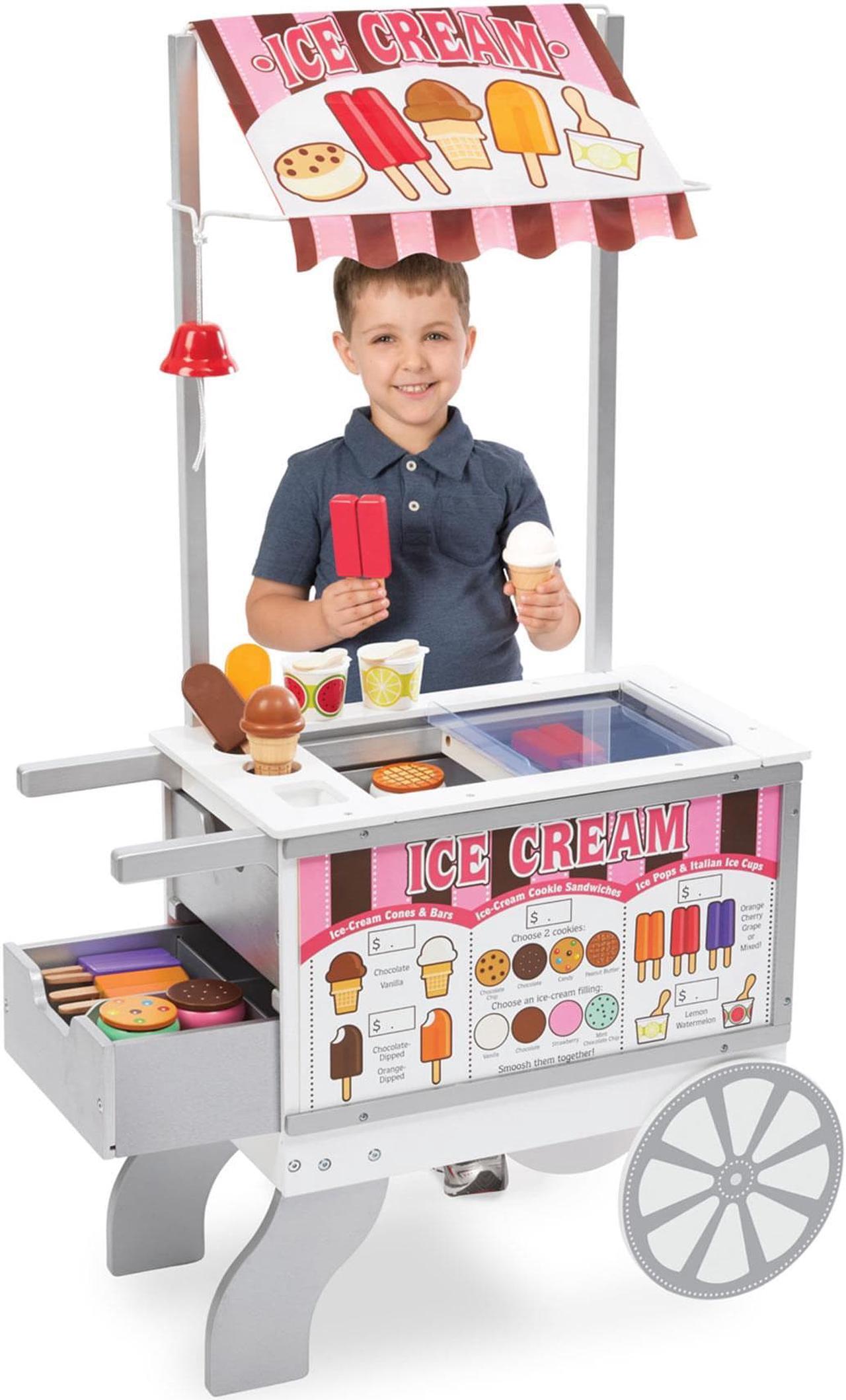 Alt view image 8 of 15 - Melissa & Doug Wooden Snacks and Sweets Food Cart - 40+ Play Food pcs, Reversible Awning