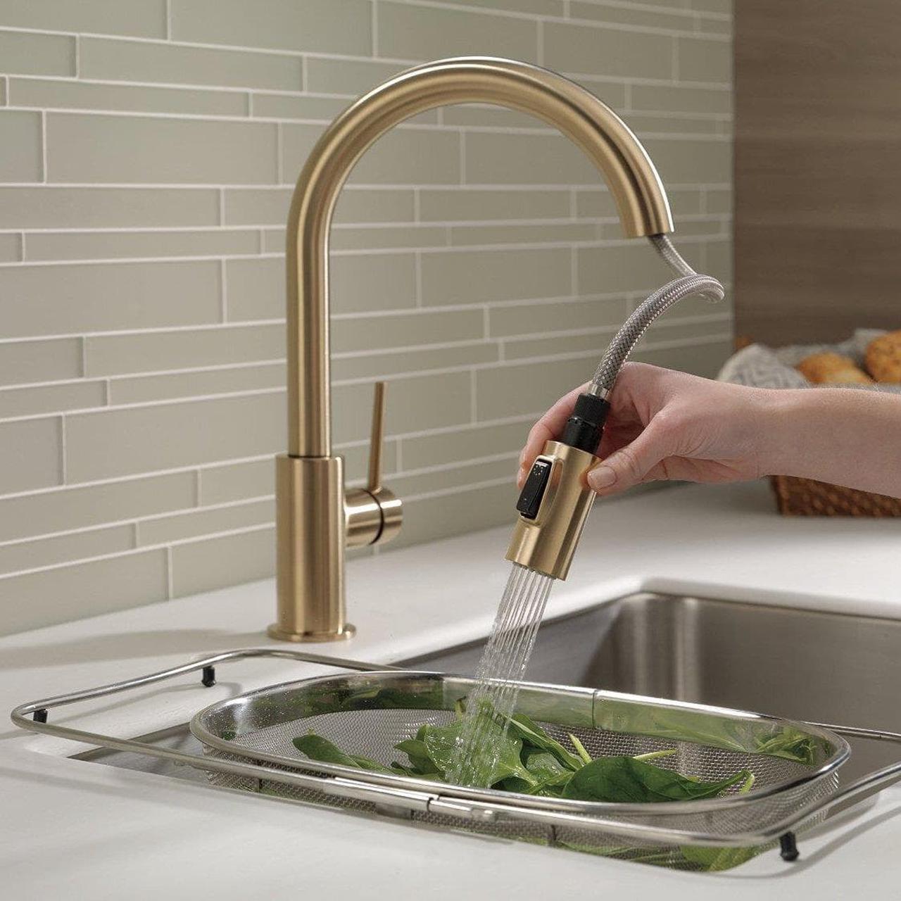 Alt view image 8 of 8 - Delta Single Pull Handle Kitchen Sink Faucet Tap, Champagne Bronze 9159-CZ-DST