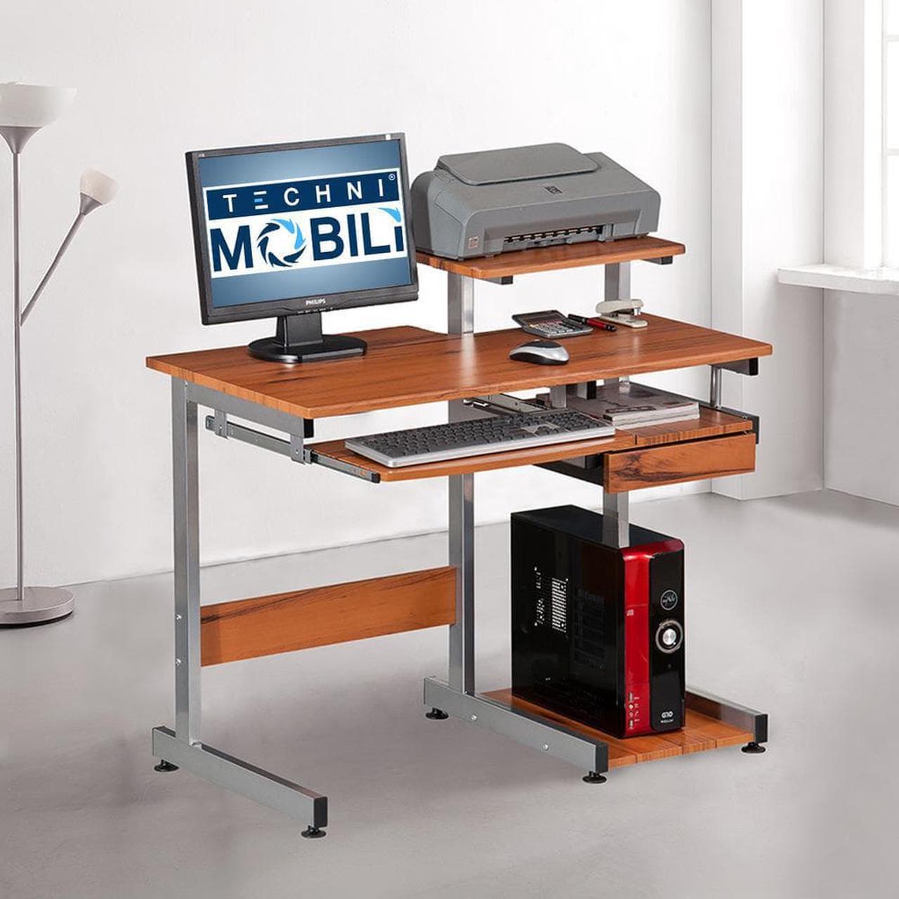 Alt view image 10 of 19 - Techni Mobili Complete Computer Desk with Storage, Ergonomic Workstation with MDF Panels and PVC Laminate Veneer Surface, Woodgrain