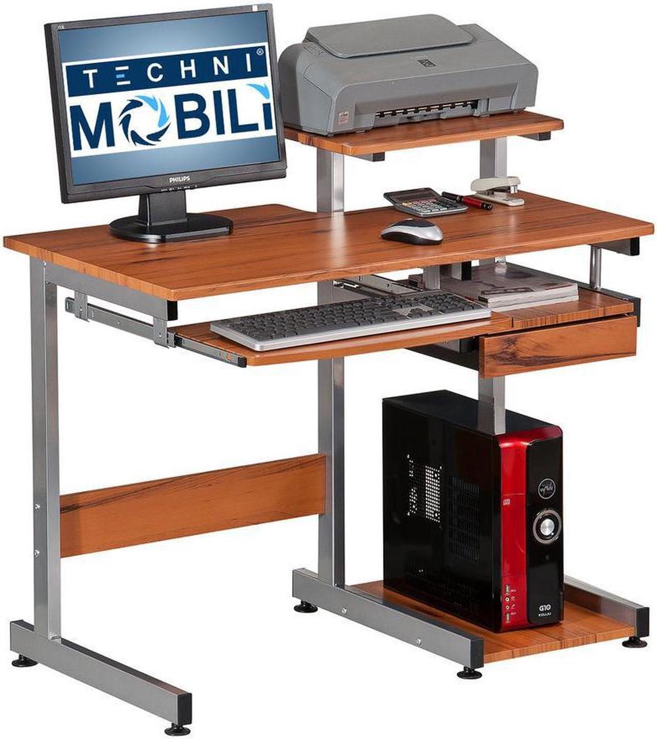 Alt view image 11 of 19 - Techni Mobili Complete Computer Desk with Storage, Ergonomic Workstation with MDF Panels and PVC Laminate Veneer Surface, Woodgrain