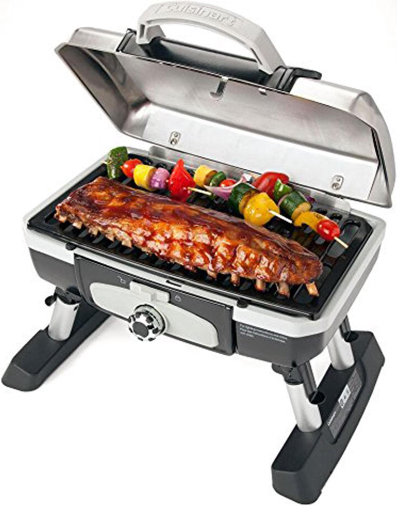 Alt view image 6 of 7 - Cuisinart CGG-180TS - Petit Gourmet Portable Tabletop Gas Grill, Stainless Steel