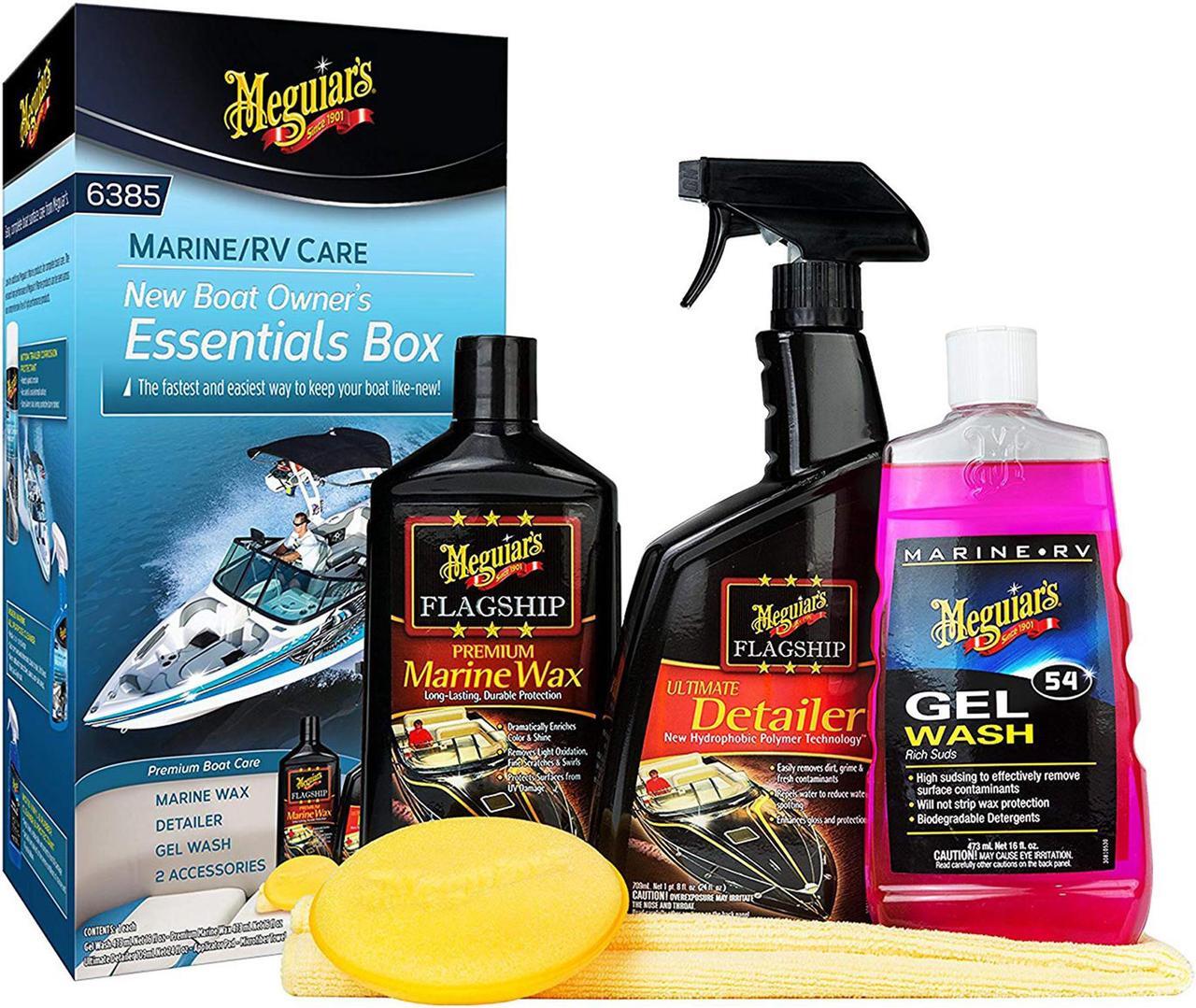 Alt view image 3 of 7 - Meguiar's M6385 New Boat Owners Essential Box 5 Piece Cleaning Wax Wash Kit