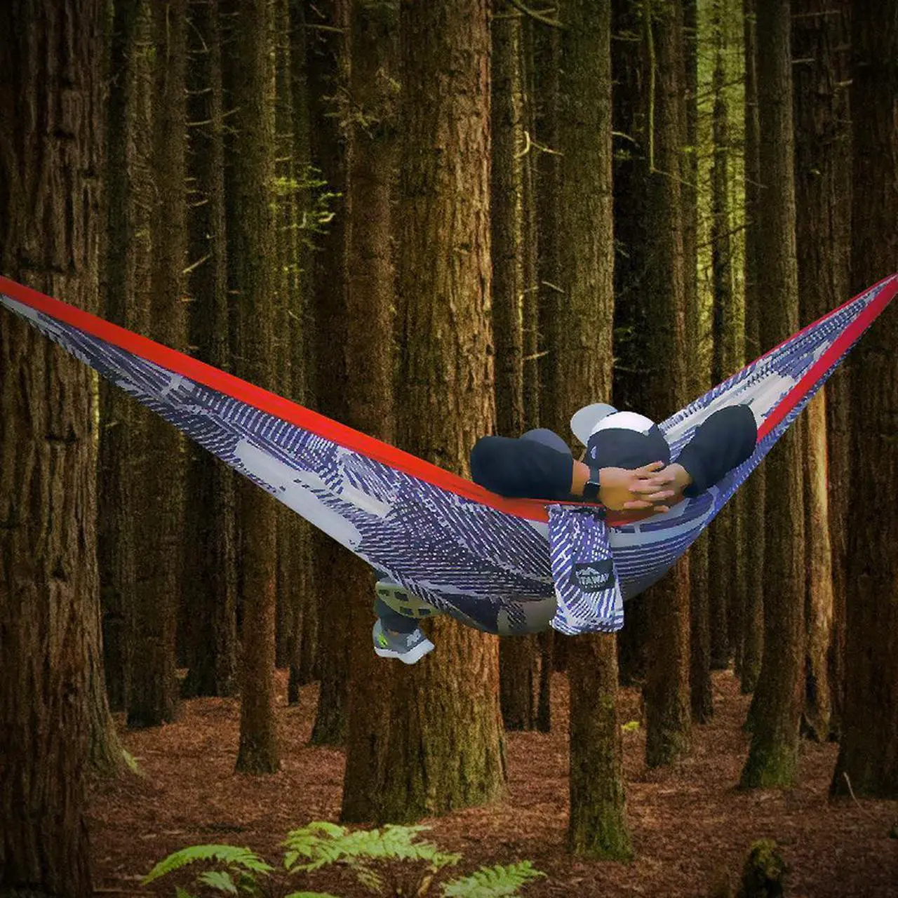 Alt view image 2 of 4 - Castaway Travel Hammocks Double Travel Hammock with Tree Straps Red/White/Blue