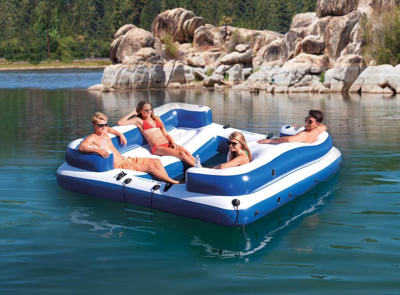 Alt view image 3 of 7 - Intex 58293EP Oasis Island Inflatable Giant 5 Person Lake Floating Lounge Raft