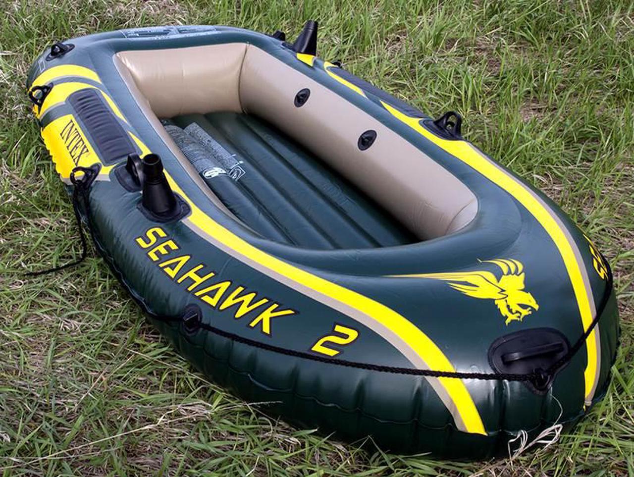 Alt view image 4 of 10 - Intex Seahawk 2 Inflatable 2 Person Floating Boat Raft Set with Oars & Air Pump