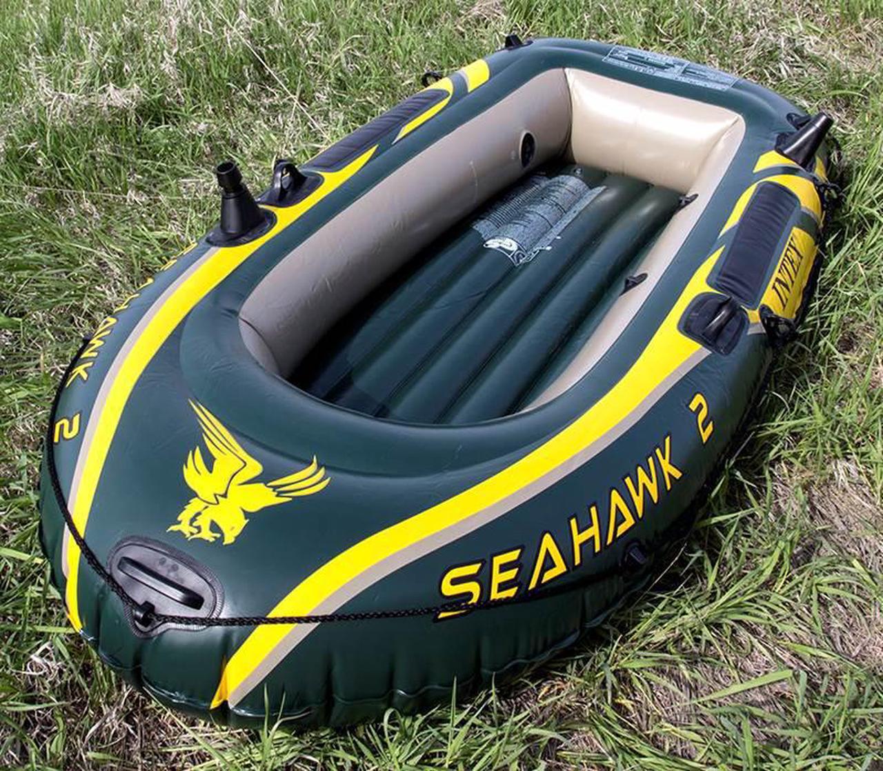 Alt view image 9 of 10 - Intex Seahawk 2 Inflatable 2 Person Floating Boat Raft Set with Oars & Air Pump