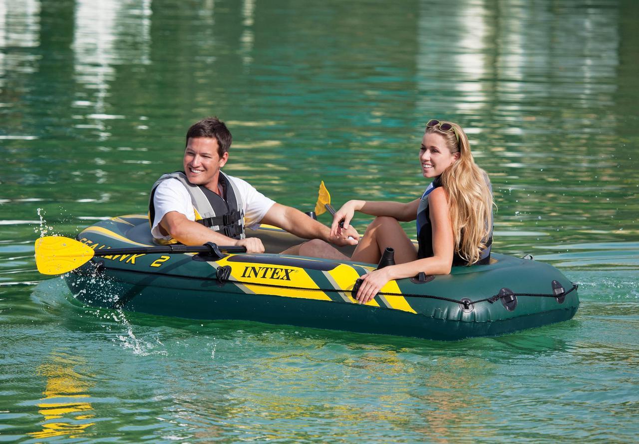 Alt view image 8 of 10 - Intex Seahawk 2 Inflatable 2 Person Floating Boat Raft Set with Oars & Air Pump