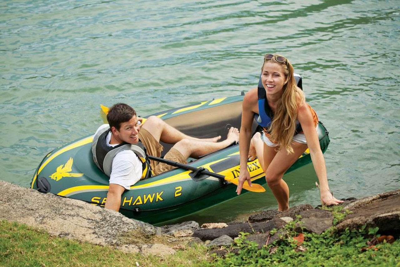 Alt view image 7 of 10 - Intex Seahawk 2 Inflatable 2 Person Floating Boat Raft Set with Oars & Air Pump