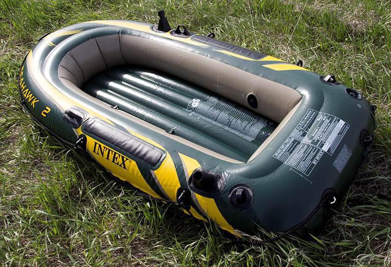 Alt view image 5 of 10 - Intex Seahawk 2 Inflatable 2 Person Floating Boat Raft Set with Oars & Air Pump