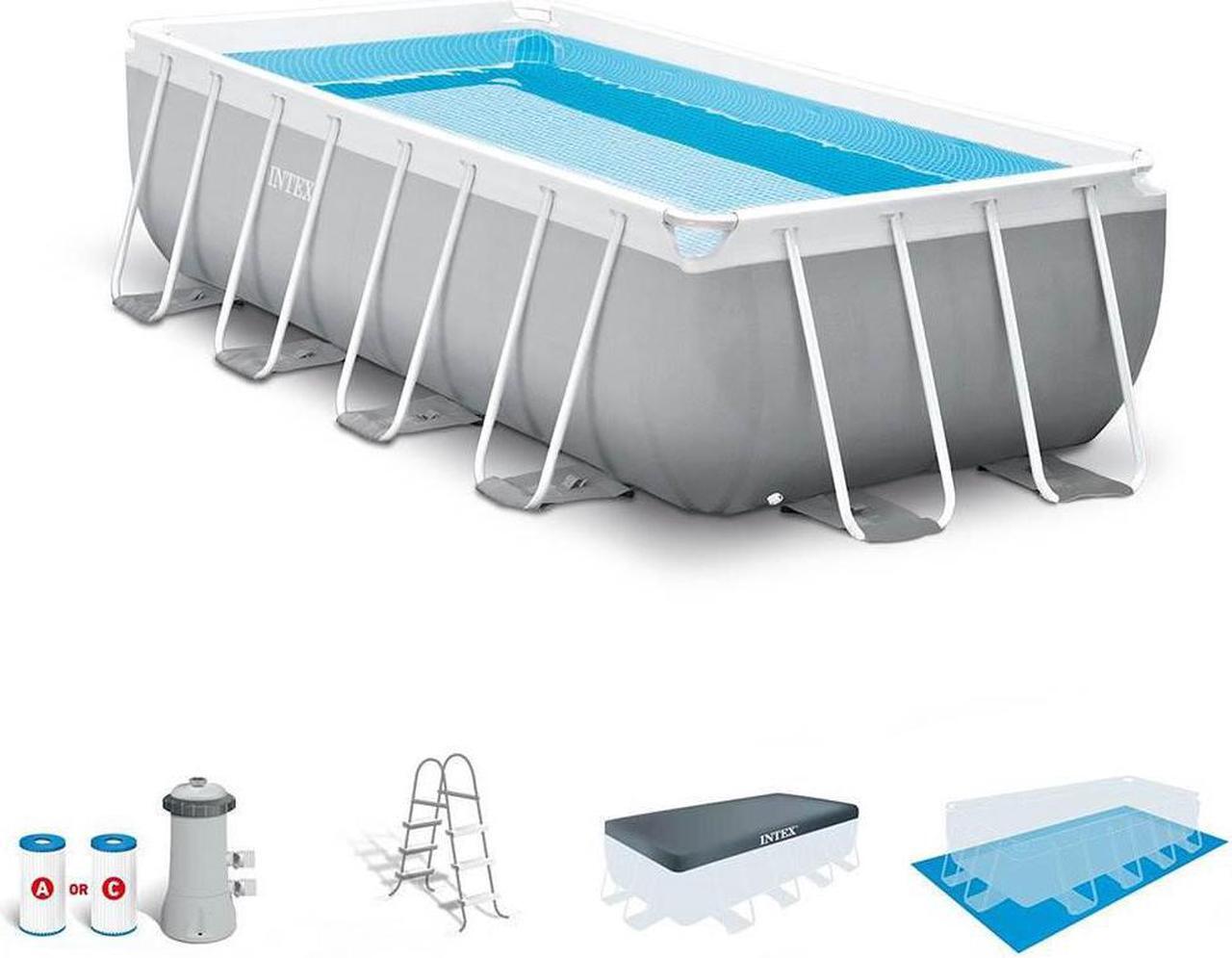 Alt view image 2 of 13 - Intex 16 Foot x 42 Inch Prism Frame Rectangular Above Ground Swimming Pool Set