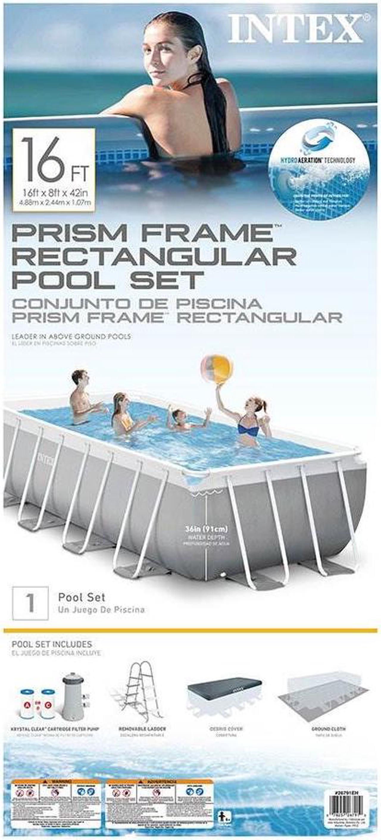 Alt view image 3 of 13 - Intex 16 Foot x 42 Inch Prism Frame Rectangular Above Ground Swimming Pool Set