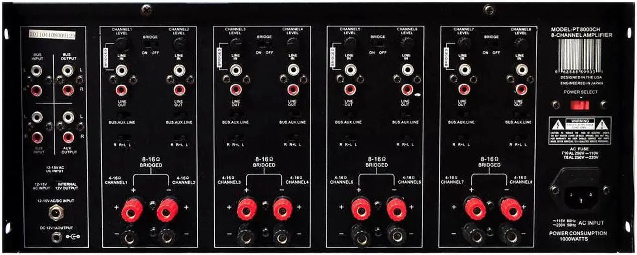Alt view image 3 of 13 - New Pyle Pt8000ch 19" Rack Mount 8000W 8 Ch Stereo Mono Amplifier Amp 8 Channel