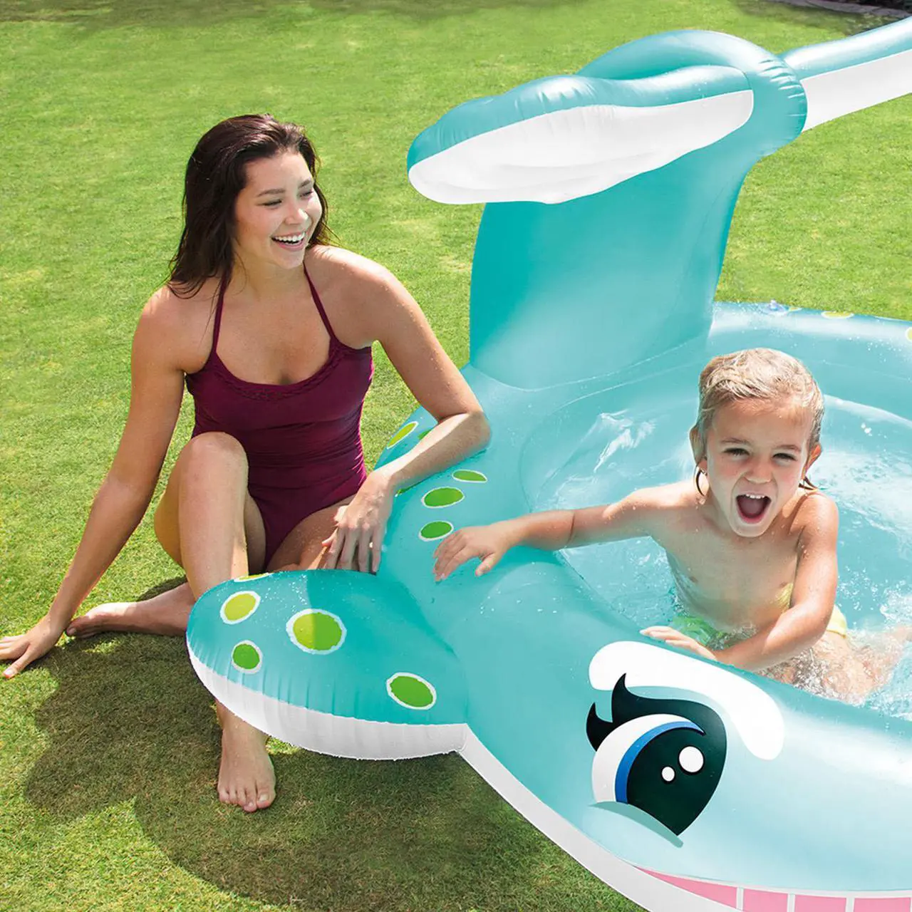 Alt view image 5 of 10 - Intex 57440EP 79" x 77" x 36" Inflatable Whale Spray Kiddie Pool for Kids 2+