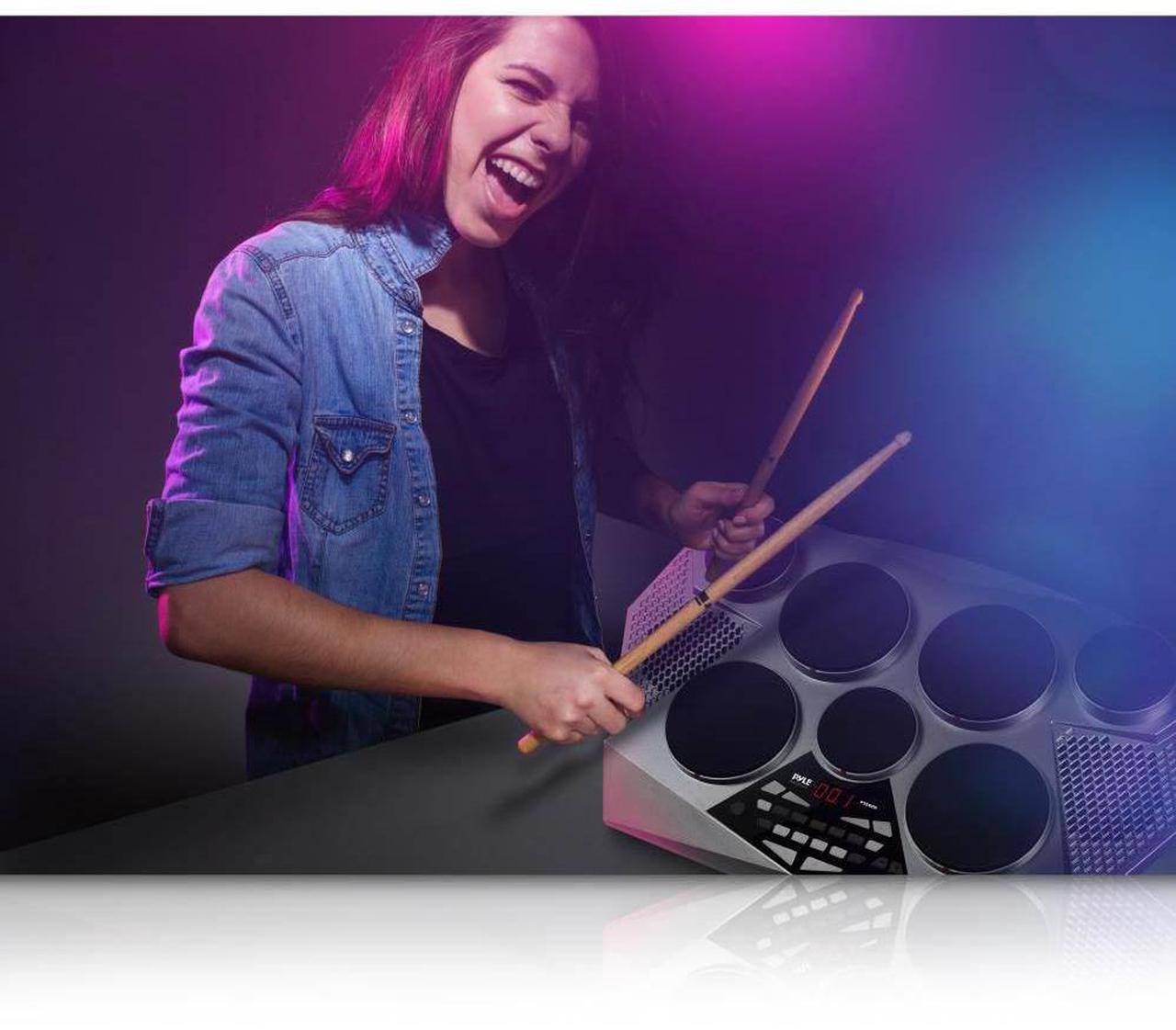 Alt view image 6 of 6 - Pyle PTED06 Electronic Tabletop Drum Set Machine 7 Digital Pads Drumming Kit