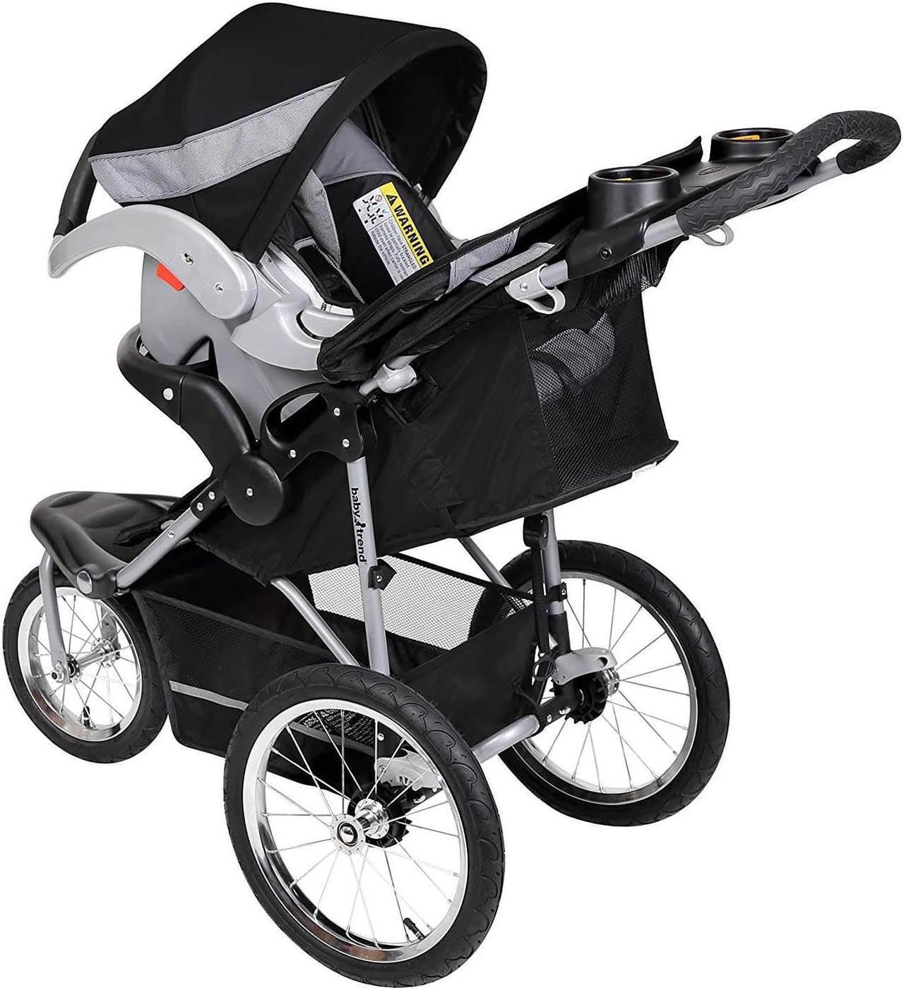 Alt view image 7 of 10 - Baby Trend Expedition Jogger Travel System, Millennium White (Includes Expedition 3 Wheel Jogging Stroller and EZ Flex-Loc® 30 Infant Car Seat)