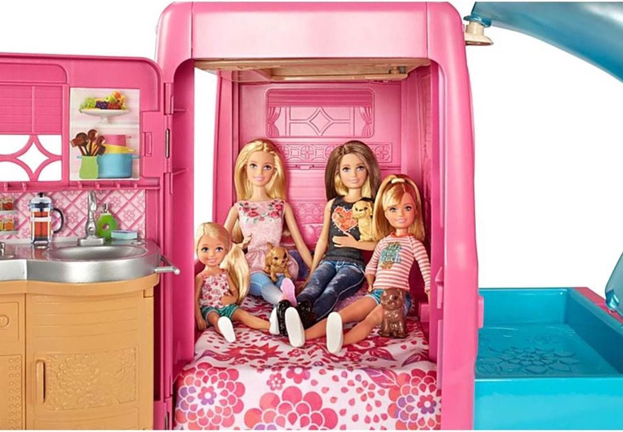 Alt view image 3 of 5 - Barbie Pop-Up Kids Girls RV Camper Car Van Toy Vehicle Camping Play Set, Pink