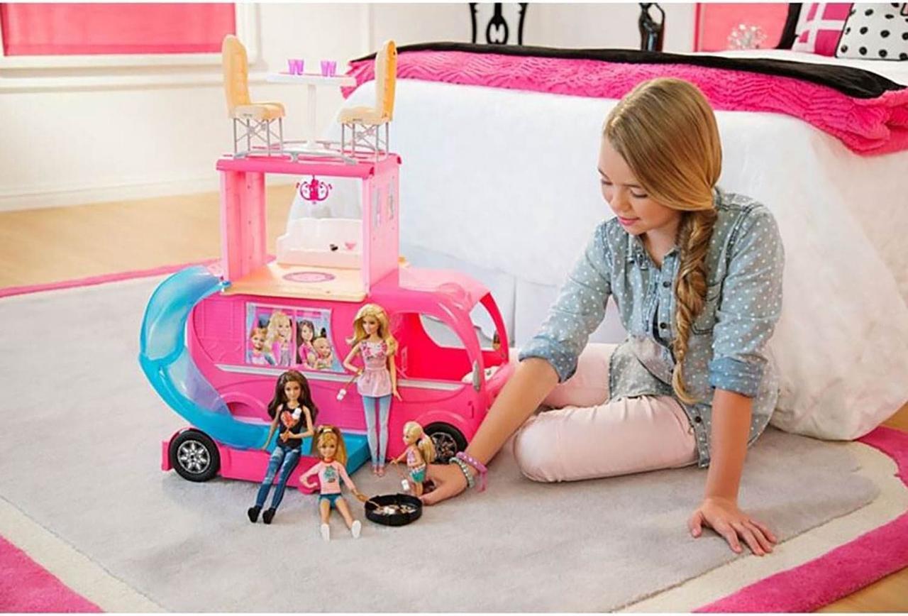 Alt view image 4 of 5 - Barbie Pop-Up Kids Girls RV Camper Car Van Toy Vehicle Camping Play Set, Pink