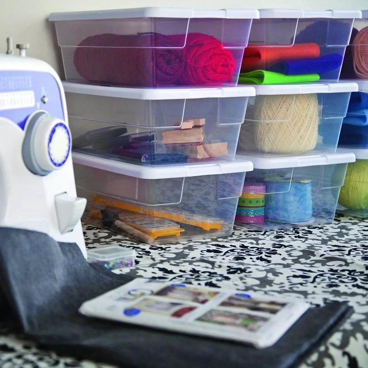Alt view image 3 of 12 - Sterilite 6 Quart Clear Stacking Closet Storage Tote Container with White Lid
