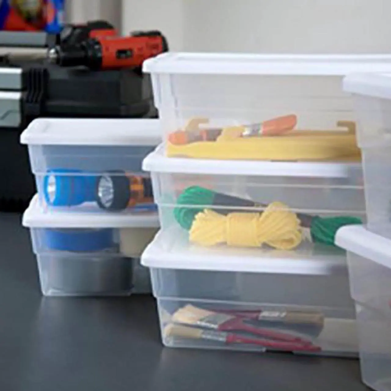 Alt view image 4 of 12 - Sterilite 6 Quart Clear Stacking Closet Storage Tote Container with White Lid