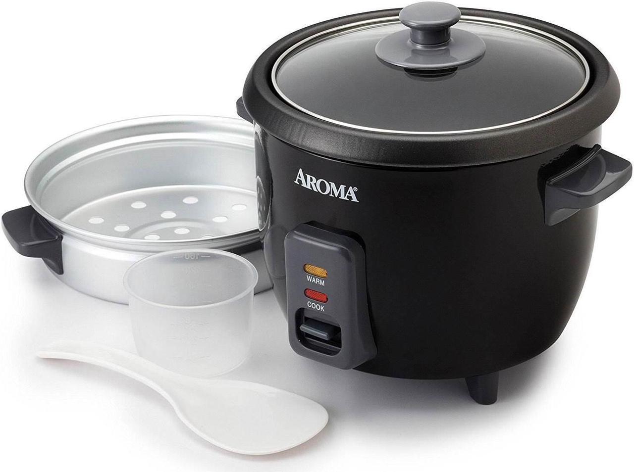 Alt view image 6 of 8 - Aroma 6 Cup Cooked White Pot Style Rice Cooker & Food Steamer, Black