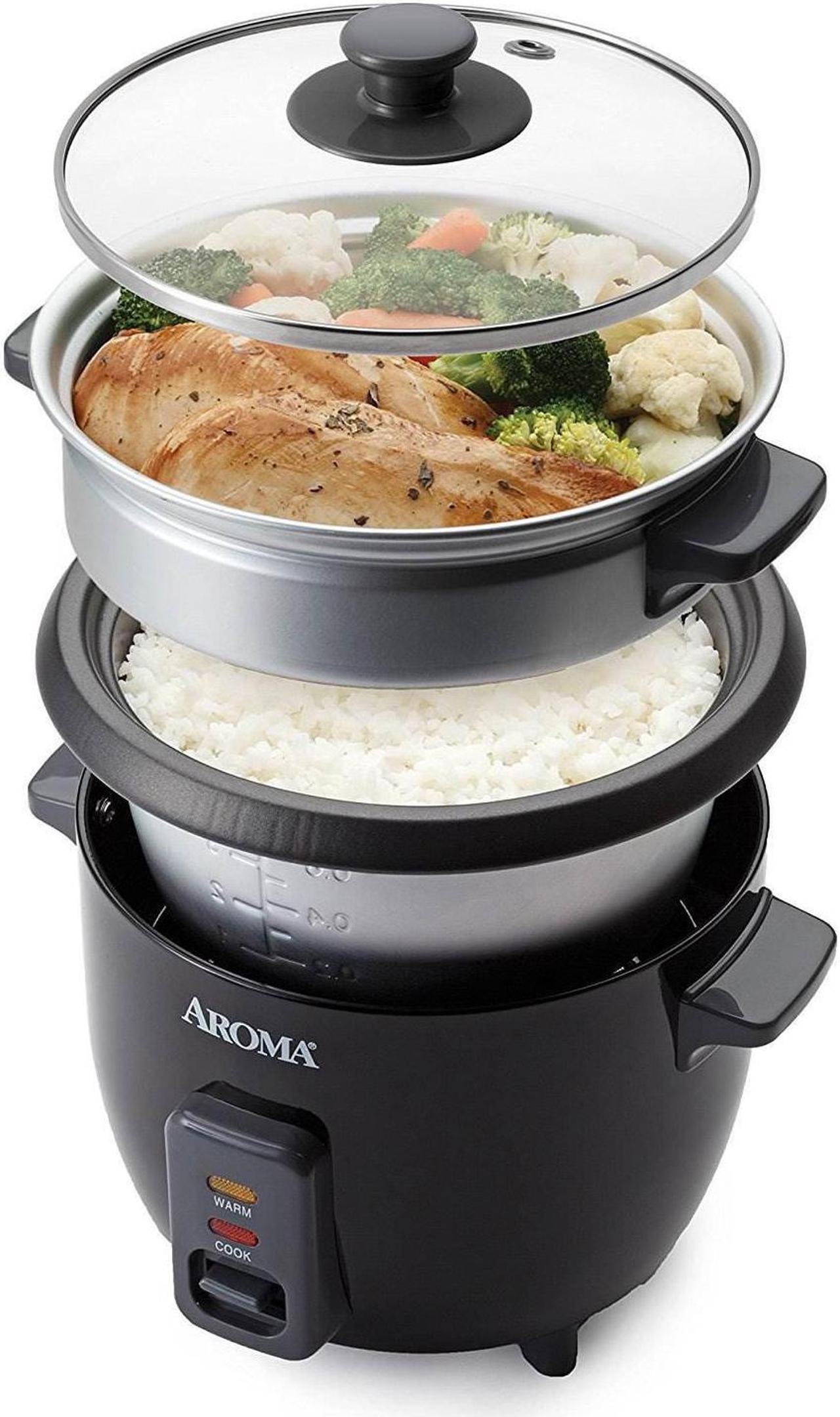 Alt view image 5 of 8 - Aroma 6 Cup Cooked White Pot Style Rice Cooker & Food Steamer, Black